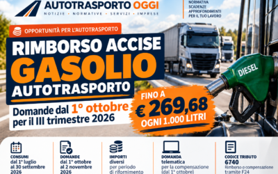 Rimborso accise gasolio autotrasporto: domande dal 1° ottobre, ecco quanto si recupera